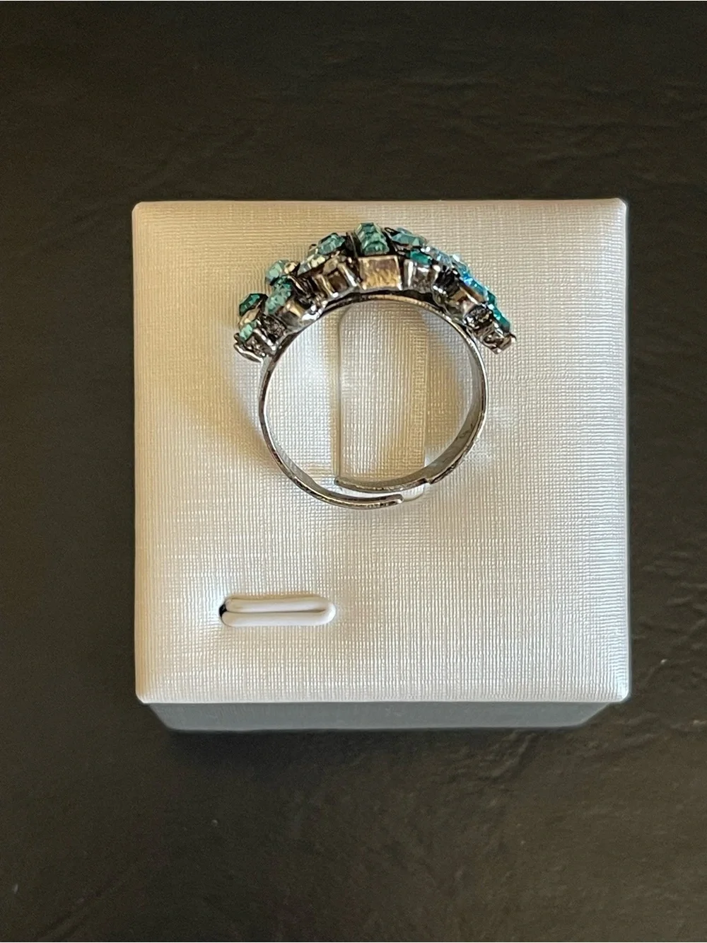 Black silver tone Rhinestone Statement Ring .